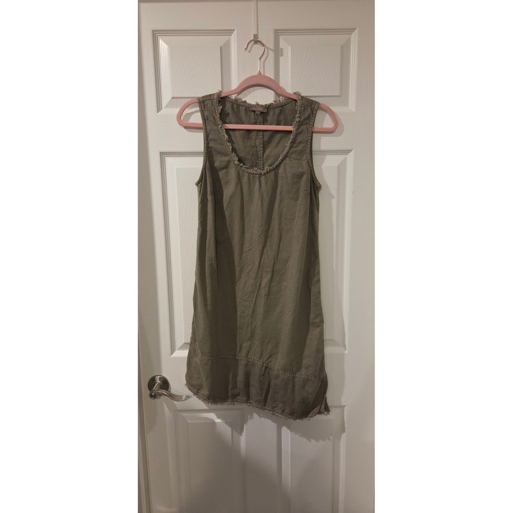 Lilla P Olive Green Cotton Shift Dress S Raw Hem Asymmetrical Lagenlook Boho